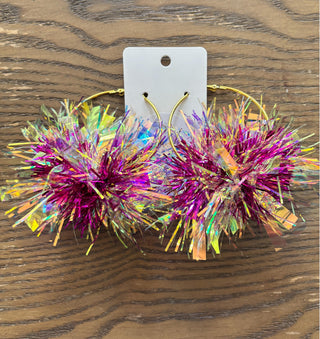 Party Iridescent Pom Pom Earrings