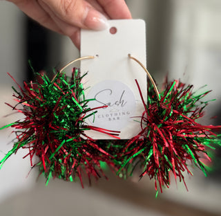 Christmas Tinsel Pompom Earrings