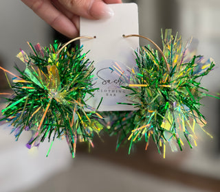 Christmas Tinsel Pompom Earrings