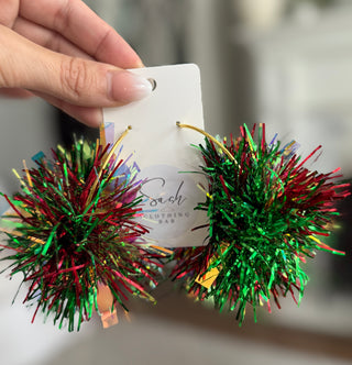 Christmas Tinsel Pompom Earrings