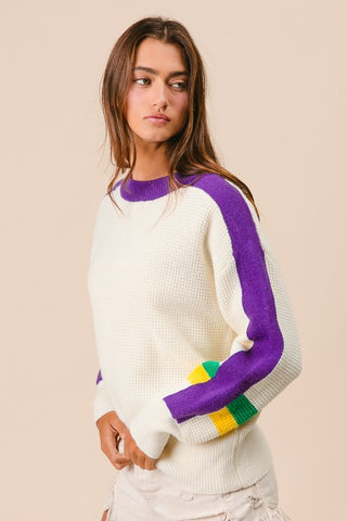 Mardi Gras Stripe sleeve Sweater 