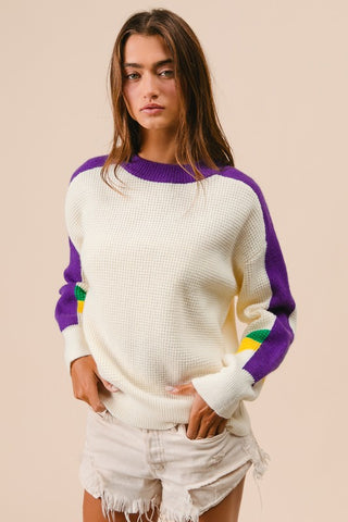 Mardi Gras Stripe sleeve Sweater 