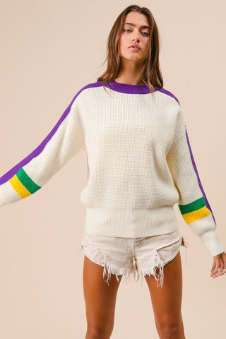 Mardi Gras Stripe sleeve Sweater 