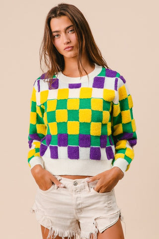 Mardi Gras checkered Sweater MGSW13 