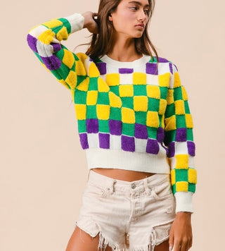 Mardi Gras checkered Sweater MGSW13 