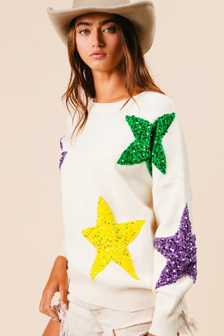 Mardi Gras Sequin Star Sweater 