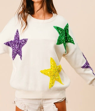 Mardi Gras Sequin Star Sweater 