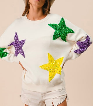 Mardi Gras Sequin Star Sweater 