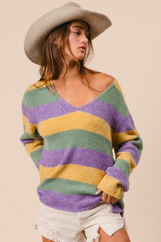 Mardi Gras Stripe Relaxed Sweater 