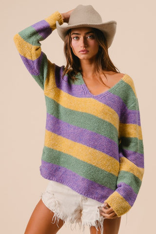 Mardi Gras Stripe Relaxed Sweater 