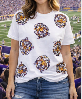 Sequin tiger head T-shirt