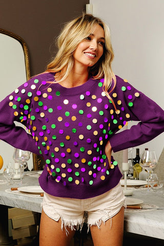 Mardi Gras Sequin Sweater 