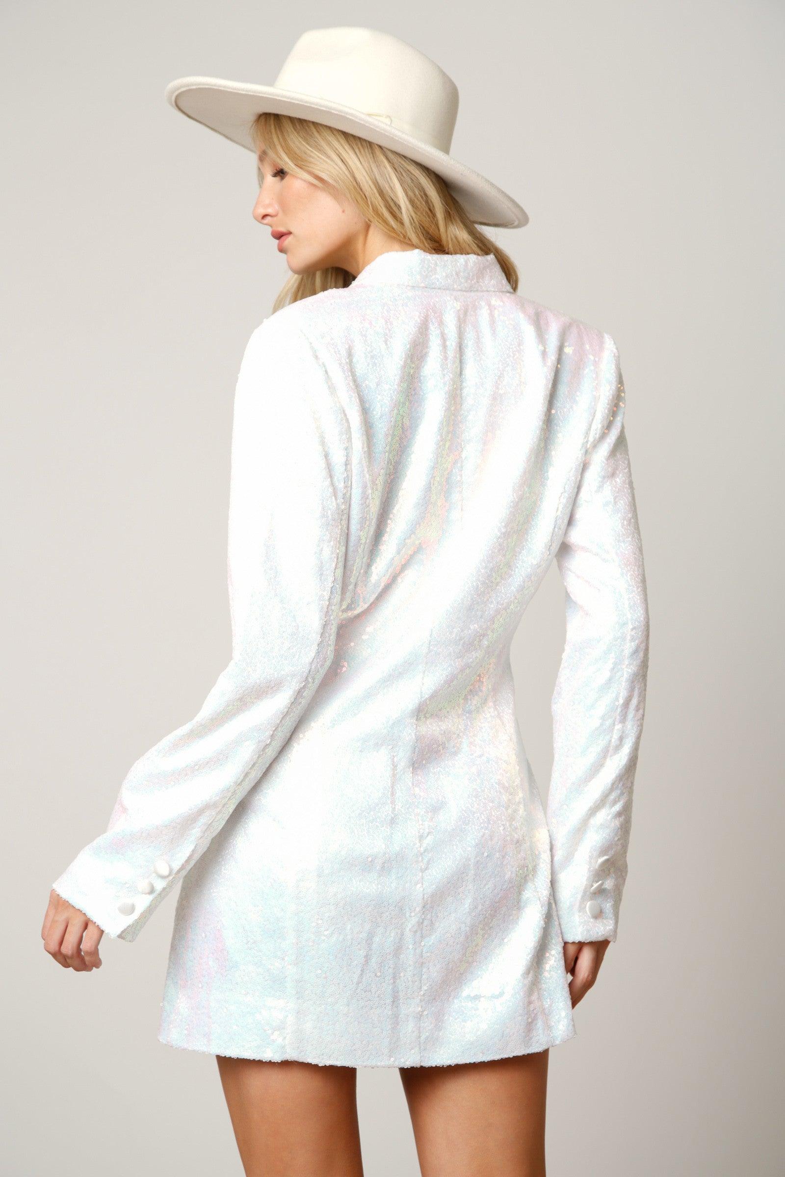 white sequin blazer dress Ashley Stewart Sequin Asymmetric Blazer Dress White 18- 20
