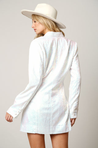 Sequin Blazer Dress White 