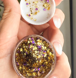 Callin' Baton Rouge Purple Gold Glitter Gel