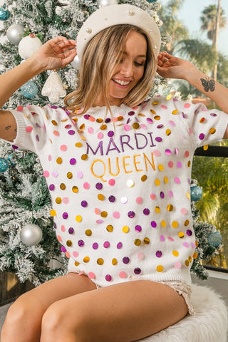 Short sleeve Queen of Mardi Sweater 