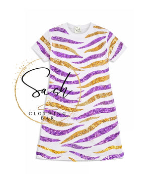 Tiger Striped Sequin Purple and Gold Dress