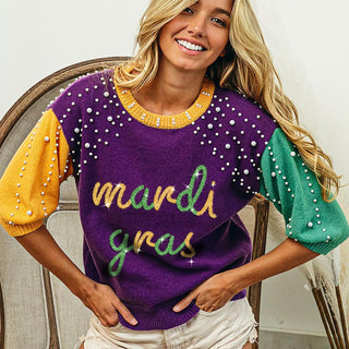 Mardi Gras Pearl Sweater Top 