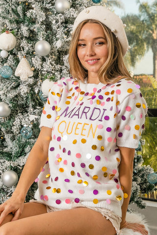 Short sleeve Queen of Mardi Sweater 