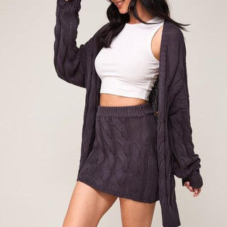 Cable Knit Cardigan & Skirt Set 