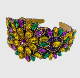 Mardi Gras Jeweled Headband with Flower jewels