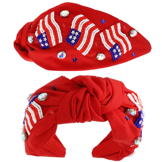 American Flag Beaded Headband Red