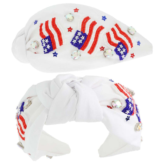 Patriotic USA beaded headband, Fourth of July headband 