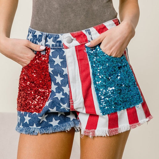 sequin American flag shorts