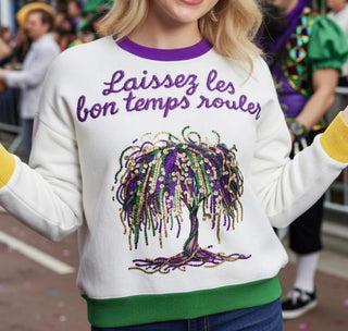 Bead tree sequin mardi gras sweater