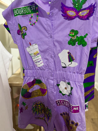 Sequin Mardi Gras Patch Romper