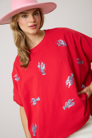 Red Crawfish Patch Sequin Top 