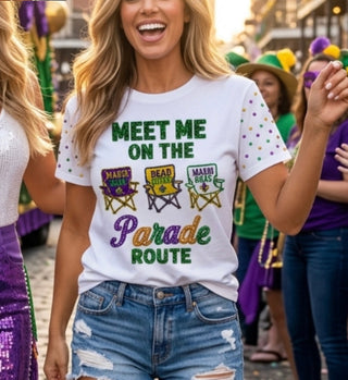Mardi Gras Meet me on The Parade Route Sequin T-Shirt