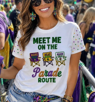 Mardi Gras Meet me on The Parade Route Sequin T-Shirt