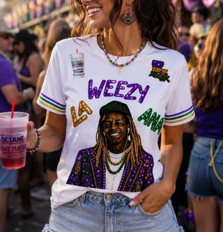 la weezy ana sequin mardi gras t shirt