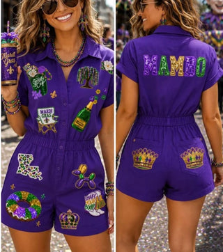 Sequin Mardi Gras Patch Romper