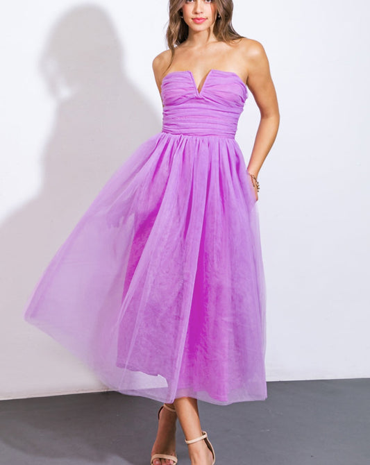 Purple tulle midi dress