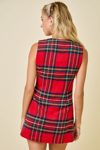 Christmas Plaid  Tweed Dress with Gold Buttons