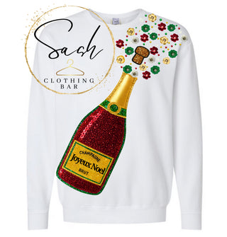 Champagne Joyeux Noel Sequin Christmas Sweatshirt
