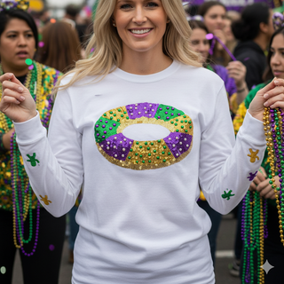 mardi gras king cake sequin pearl t-shirt
