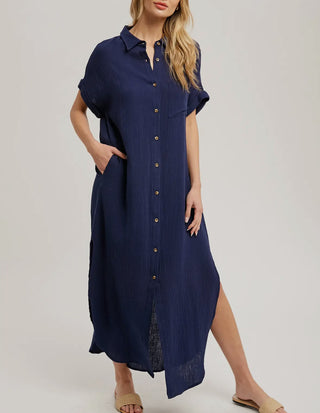 Button Up Maxi Shirt Dress 