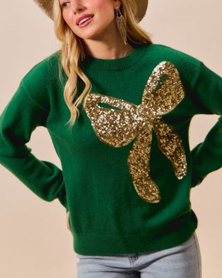 sequin bow christmas sweater