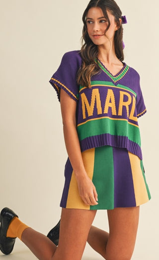 Mardi Gras Varsity Two Piece Skirt Set