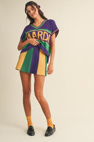 Mardi Gras Varsity Two Piece Skirt Set