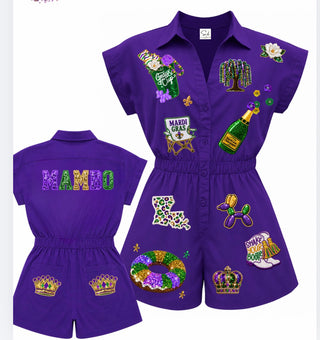 Sequin Mardi Gras Patch Romper