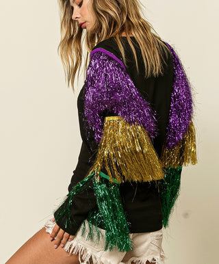 Fringe Sleeve Mardi Gras Top 