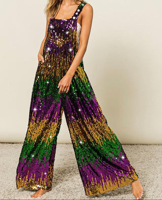 Mardi Gras Sequin Overalls 