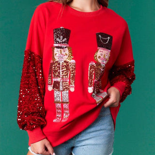 Nutcracker Sequin Sleeve Holiday Sweater