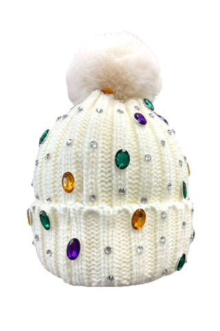 Mardi Gras beanie hat with Jewels