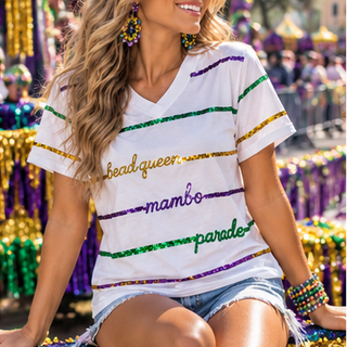 Sequin Lines Bead Queen Mambo Shirt