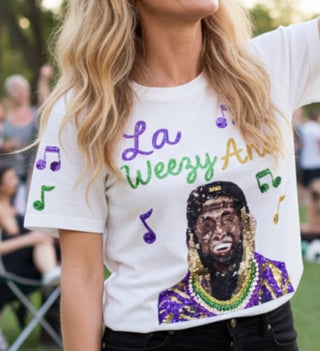 la weezy ana mardi gras shirt with sequin